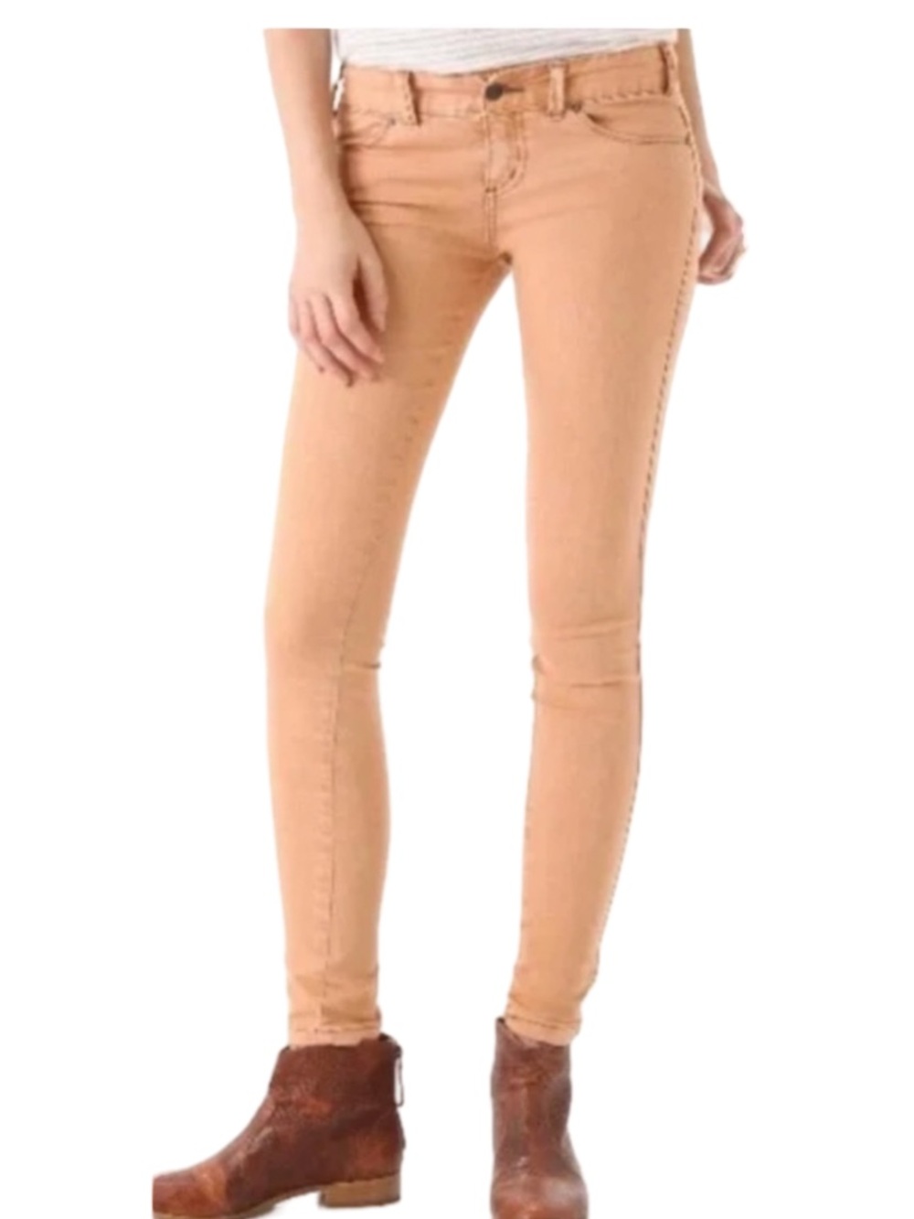 Free People Millennium Straight Leg Skinny Peach Solid Jeans Ladies 27